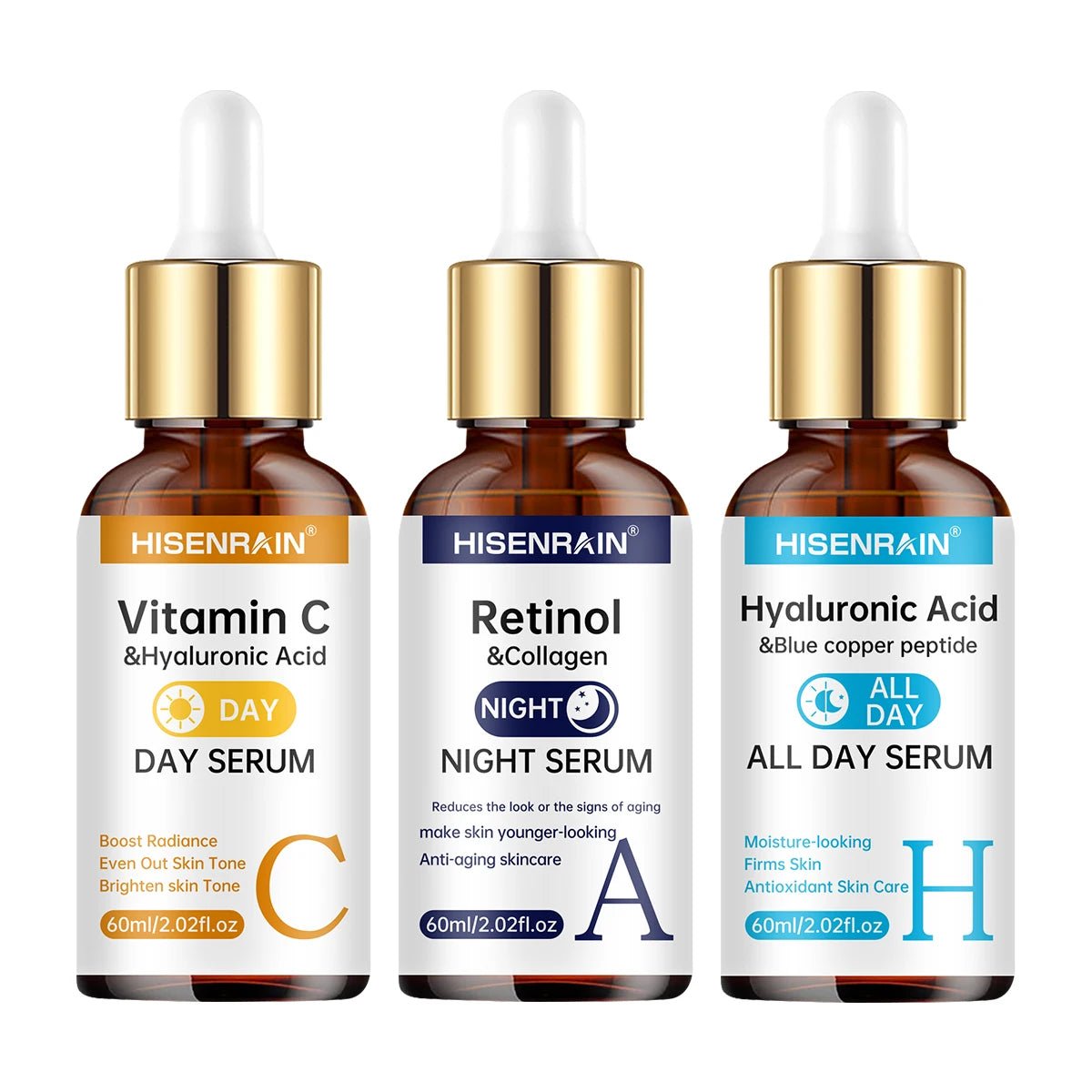 HISENRAIN Vitamin C + Retinol + Hyaluronic Acid Serum Duo | Anti-Aging Brightening & Hydration Combo | For All Skin Type. - Zenvia goods & retreat