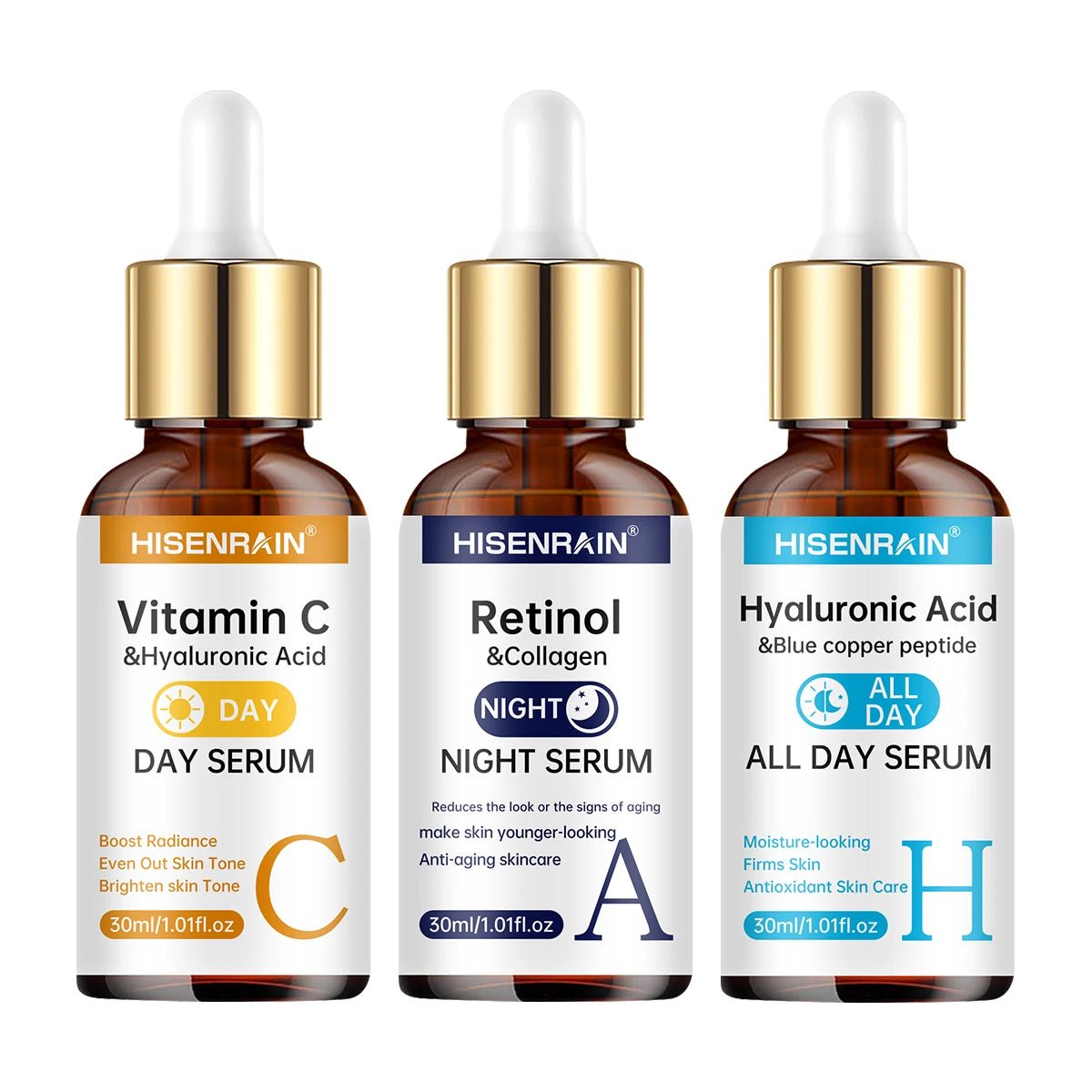 HISENRAIN Vitamin C + Retinol + Hyaluronic Acid Serum Duo | Anti-Aging Brightening & Hydration Combo | For All Skin Type. - Zenvia goods & retreat
