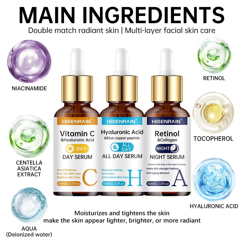 HISENRAIN Vitamin C + Retinol + Hyaluronic Acid Serum Duo | Anti-Aging Brightening & Hydration Combo | For All Skin Type. - Zenvia goods & retreat