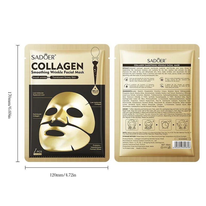 SADOER Golden Collagen Facial Masks Moisturizing Anti-Aging Anti Wrinkles Face Mask Sheet Collagen Masks Skin Care Product - Zenvia goods & retreat