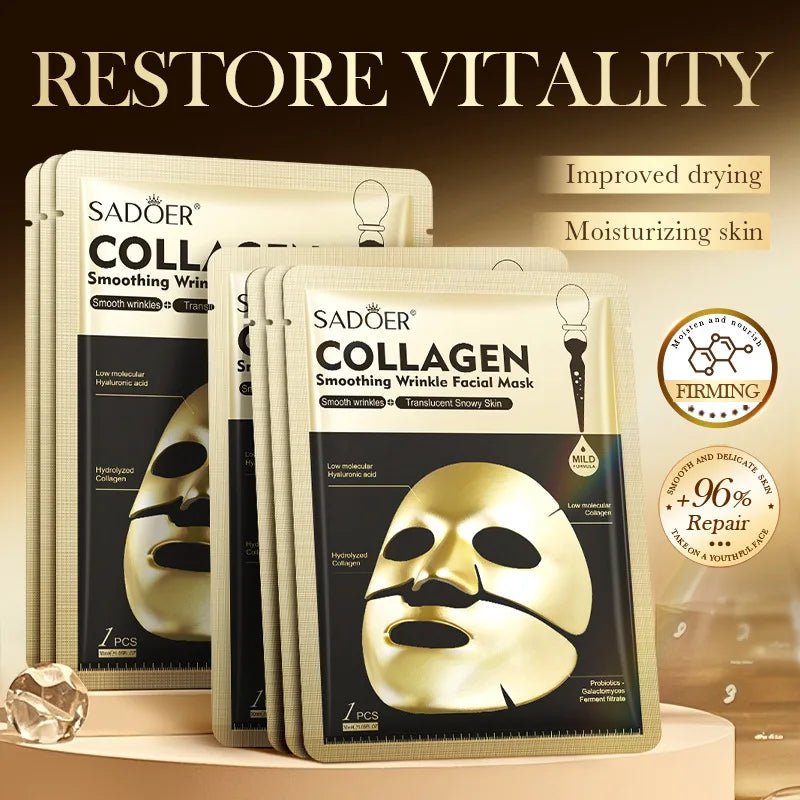 SADOER Golden Collagen Facial Masks Moisturizing Anti-Aging Anti Wrinkles Face Mask Sheet Collagen Masks Skin Care Product - Zenvia goods & retreat
